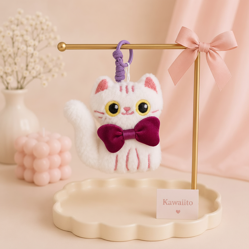 The Nerdy Cats Club Plush Keychain | Kawaii Cat Bag Charm with Glasses & Bow