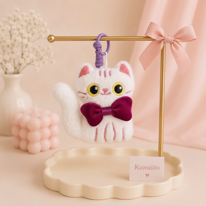 The Nerdy Cats Club Plush Keychain | Kawaii Cat Bag Charm with Glasses & Bow